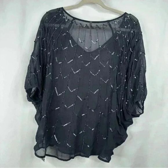 NWT Willow & Clay NORDSTROM Sequin Beaded Sheer Top Dolman Sleeve Blouse Size M - Picture 7 of 13